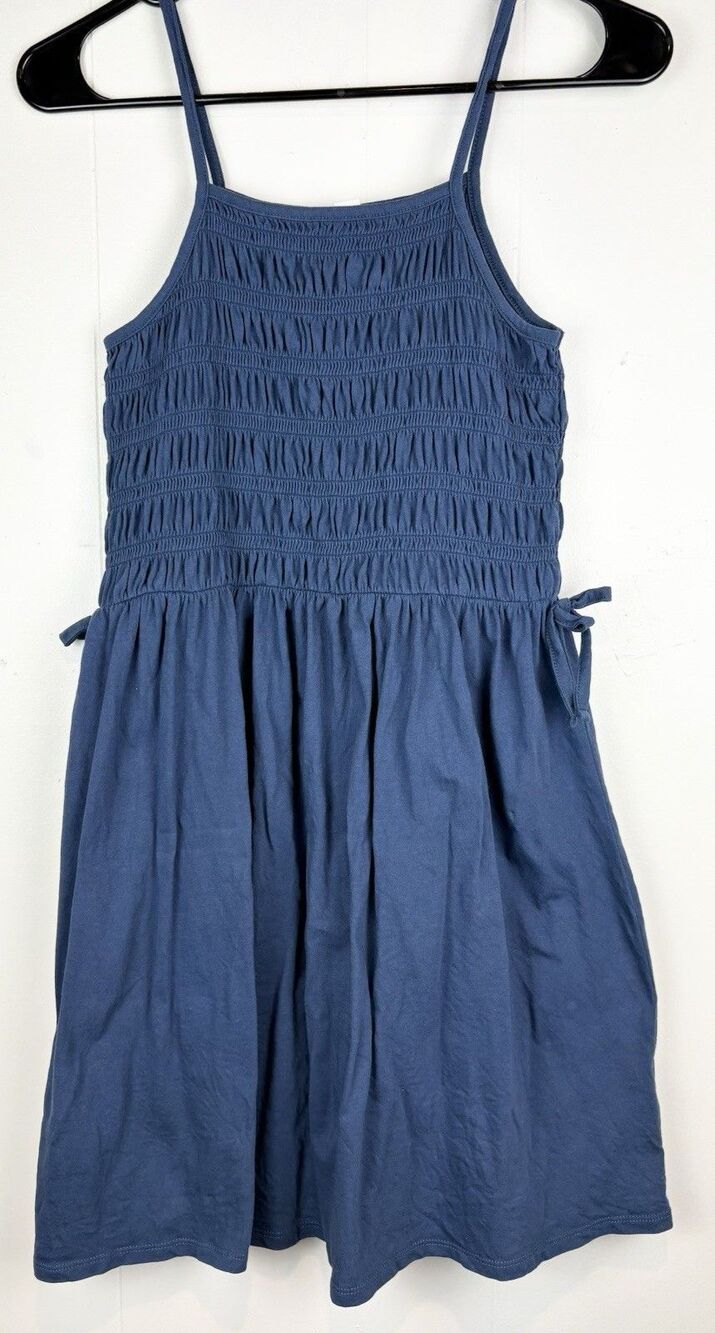 I Crew Crewcuts Navy Blue Shirred Spaghetti Strap Casual Dress, Large
